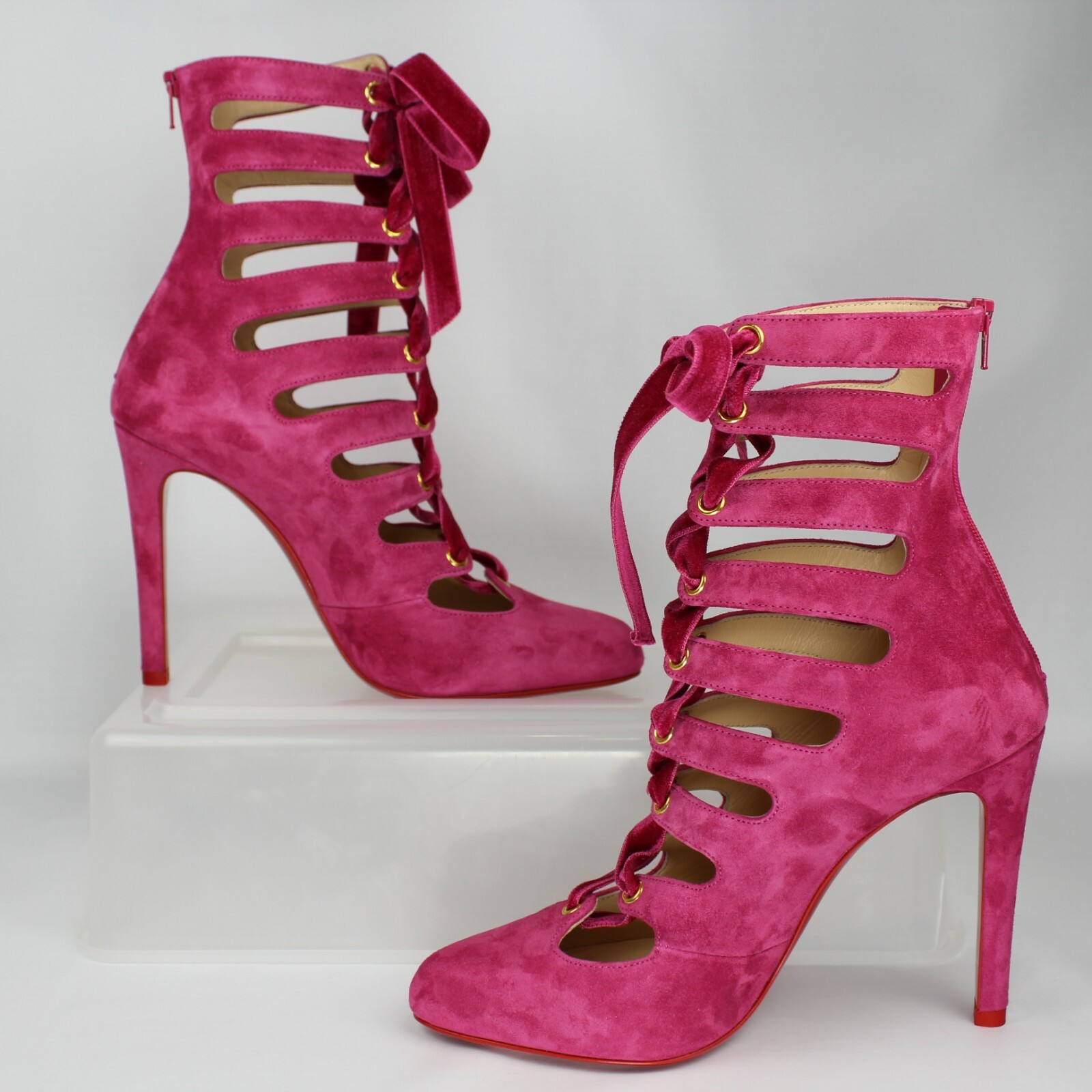 Christian Louboutin Spinetita Suede Bootie shoes Heels Lace Lace Lace Up Cutout Zipper e4498a Christian Louboutin Spinetita Suede Bootie shoes Heels Lace Lace Lace Up Cutout Zipper e4498a