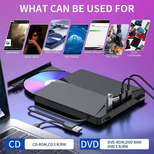 Portable External CD DVD Drive PC Laptop Burner Reader Writer High-Speed USB 3.0 - Afbeelding 13 van 13