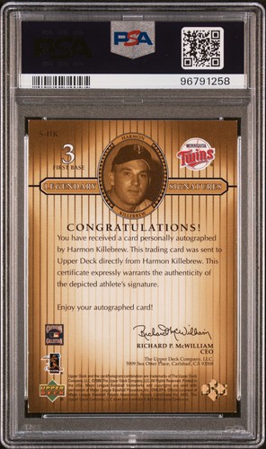 2000 UD Legends HARMON KILLEBREW Gold Legendary Signatures #/50 PSA 6 / 10 Auto - Picture 2 of 2