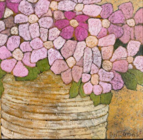Oris Robertson, 'Purple flowers' Modern Still Life Oil on Canvas Painting - Picture 4 of 7