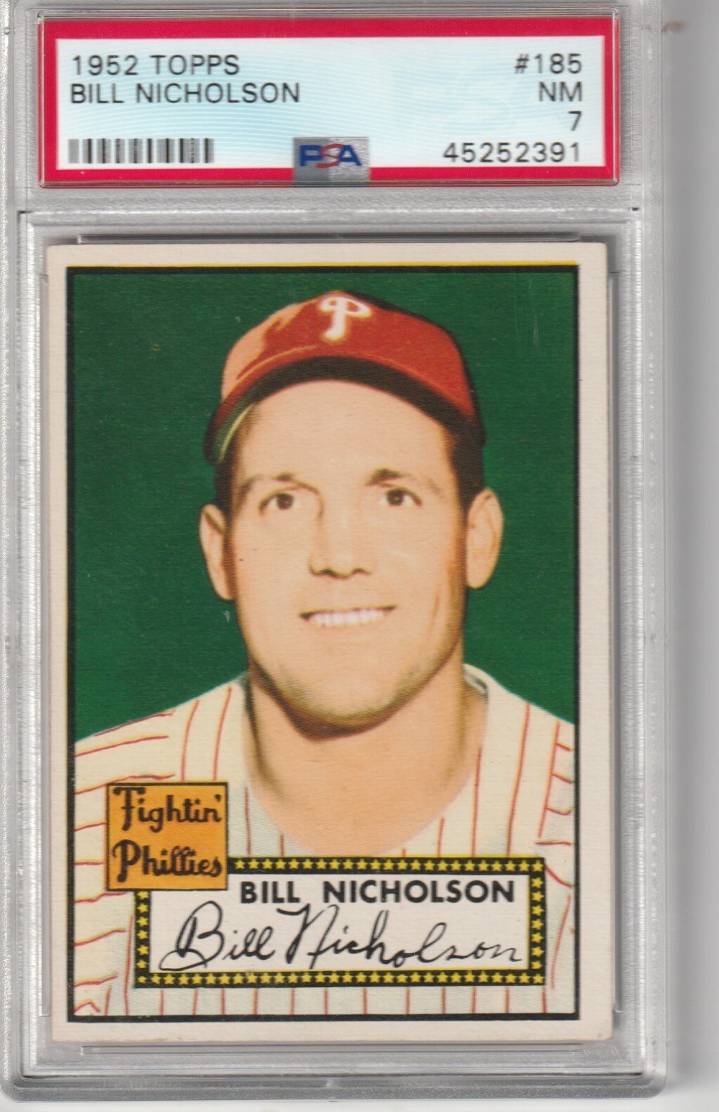 1952 Topps Bill Nicholson #185, PSA NM 7