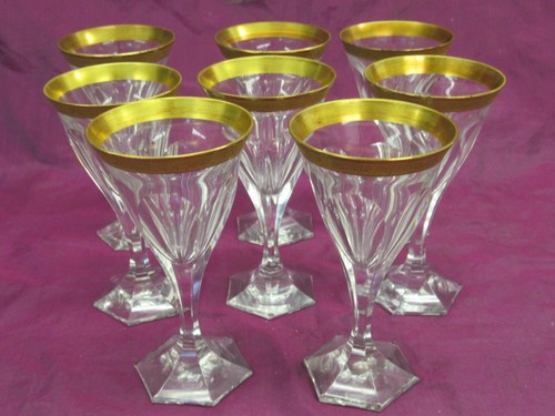 Set of 8 MOSER Adela Melikoff Gold Rim crystal port wine glasses 5.25" - Picture 1 of 6