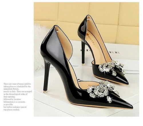 Damen High Heels Stiletto Ballschuhe Lackleder spitz zulaufend Strass Pumps - Bild 8 von 29