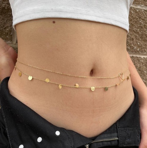 Gold Plated Belly Chain 18K 2pc Sexy Waist Chain Adjustable Body Chain for Women - Picture 3 of 4