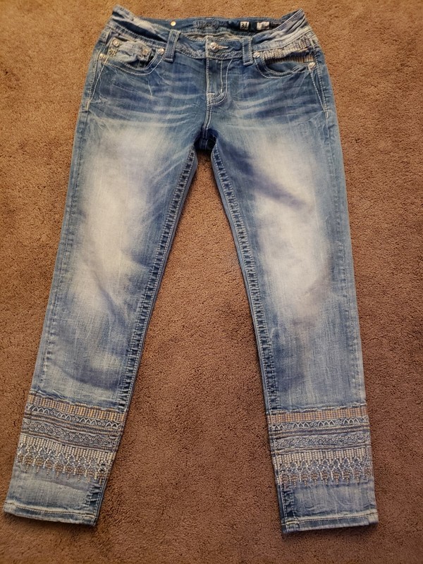 Miss Me Signature Cuffed Skinny Embellished Stitched Jeans Women's Juniors Sz 31
