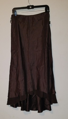 NWT LAUREN Ralph Lauren Silk Anglesey High Low Skirt Chocolate brown sz 8 - Picture 3 of 4