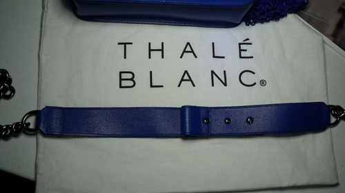 Bolso de mano de diseñador Thale Blanc Audrey Satchel azul con costuras verdes bolsa antipolvo - Imagen 16 de 24