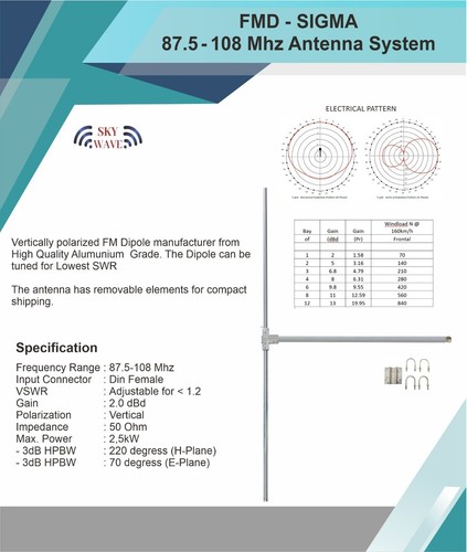 FM Broadcast dipole Antenna for 150W - 1000W  transmitter Stereo 87.5-108Mhz - Afbeelding 1 van 4