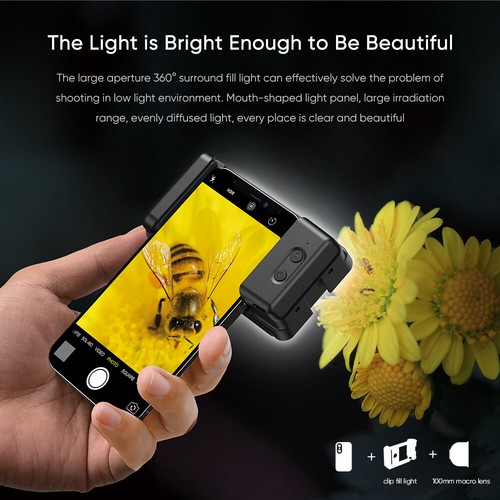 APEXEL 100mm Makro Objektiv mit Fülllicht 17mm Gewinde Adapter für iPhone Samsung - Bild 5 von 8