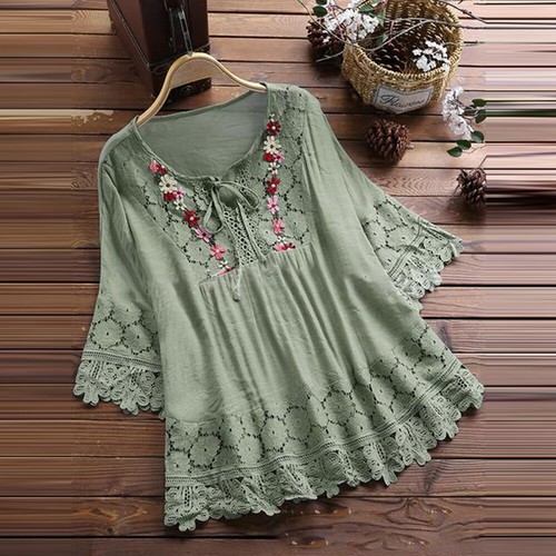 Plus Size Womens Floral Tunic Tops Ladies Lace Casual Baggy T Shirt Blouse Tee - Picture 26 of 71