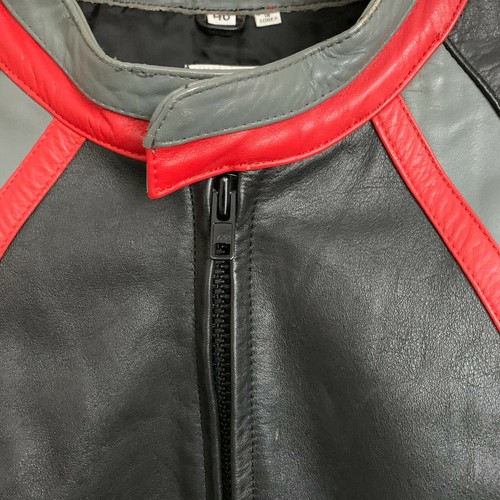 Spartan by Rocky Mens Moto Jacket Zip Black Leather Red Gray Trim Lined Sz 40/S - Picture 8 of 12