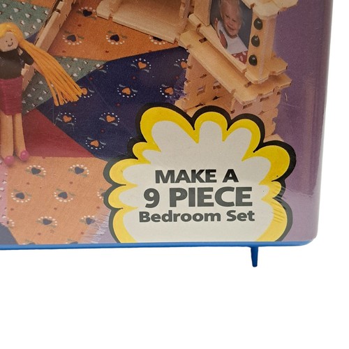 Vintage 1995 Pastime 9 Piece Bedroom Set Pin Doll Craft Stick Kit Blue Case - Picture 12 of 17
