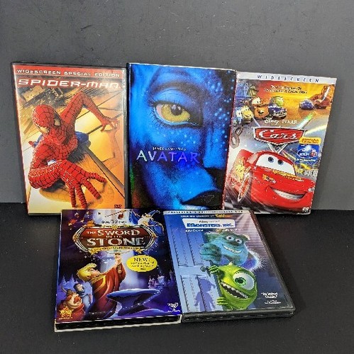 Kids DVD Lot 5 DVDs Family Friendly Avatar Spiderman Monsters Sword Stone Cars