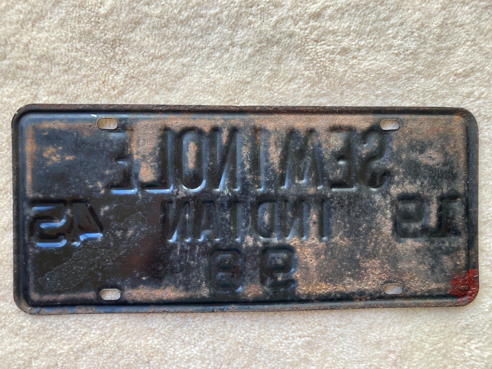 Original 1945 SEMINOLE INDIAN FLORIDA LICENSE PLATE (OLDEST TRIBAL TAG