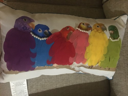 Parrot Pillow With 6 Parrots and Pearls 22" Polyester Fiber NEW WITH TAGS - Picture 5 of 8