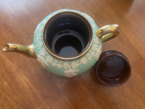 Vintage GIBSONS Staffordshire England * Green Gold TEAPOT w/ LID * #5452 Grapes  - Picture 4 of 10