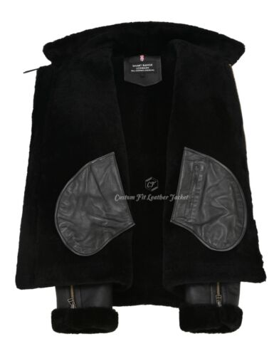 Herren B3 RAF Lammfell echtes Scherfell Jacke mit Gürtel schwarz/schwarz Bomber NV-47 - Bild 4 von 10