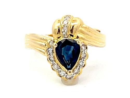 Vintage Halo Ring in Birnenform mit Saphir und Diamant in 18 Karat Gelbgold - Bild 1 von 7
