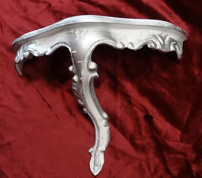 MINI WANDKONSOLE KONSOLE ABLAGE WEIß-SILBER BAROCK REPRO 23,5x10x18 Wandspiegel - Bild 1 von 4
