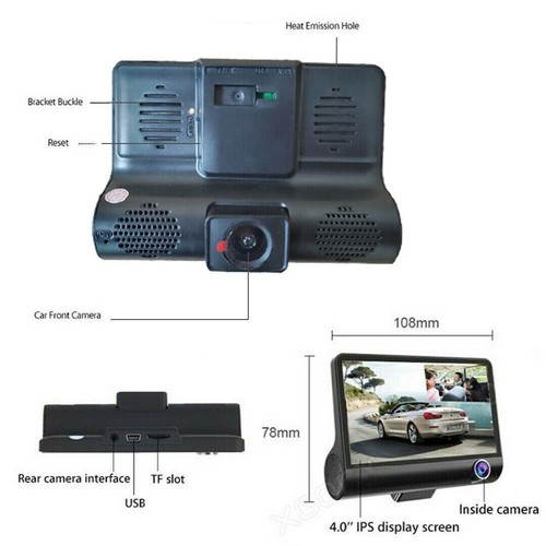 1080P 4" Dual Lens HD Car DVR Rearview Video Dash Cam Recorder Camera G-Sensor - Picture 7 of 15