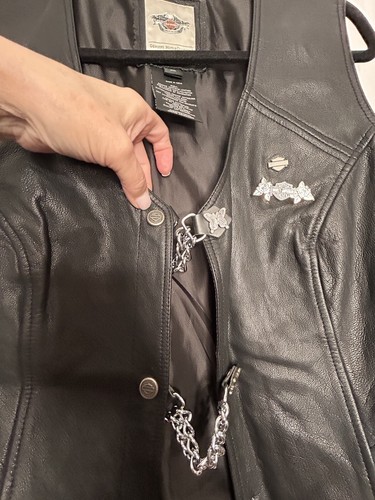 Gilet da equitazione in pelle di capra nera Harley Davidson con 3 chiusure a scatto XL - Foto 5 di 13