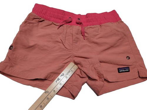 Patagonia Baggies Shorts Girls Medium Pink Orange/Salmon Outdoor Stretch Pull On - Picture 5 of 9
