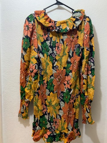 Farm Rio Women Size S Black Garden Floral Smock Balloon Sleeve Mini NEW Dress - Picture 6 of 9