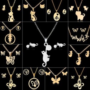 Charm Gold Stainless Steel Jewelry Set Women Pendant Necklace Earrings Wedding Charm Gold Stainless Steel Jewelry Set Women Pendant Necklace Earrings Wedding