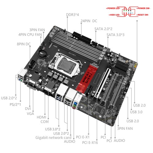 LGA 1150 H97 Płyta główna NVME M.2 HDMI SATA 3.0 DDR3 RAM Obsługa Intel Xeon - Zdjęcie 2 z 14