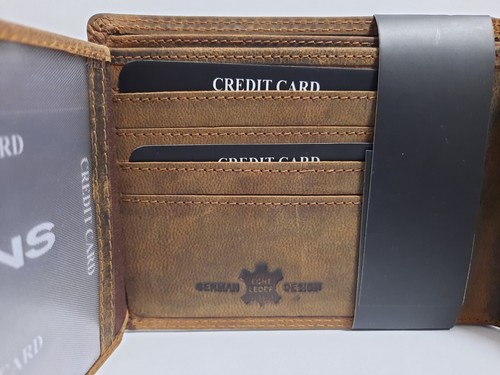 Geldbeutel Herren echtes Leder Jeans RFID SAFE Querformat Braun MW-103-GHU Neu - Bild 8 von 9