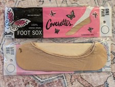 2 X NOS Vintage Foot Sox "Coverettes" Nylon Stretch Socks Cushion Heel