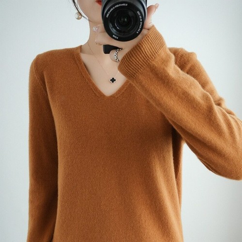 Women V-Neck Wool Blend Knitted Bottoming Shirt Cashmere Sweater Pullover Jumper - Bild 11 von 26
