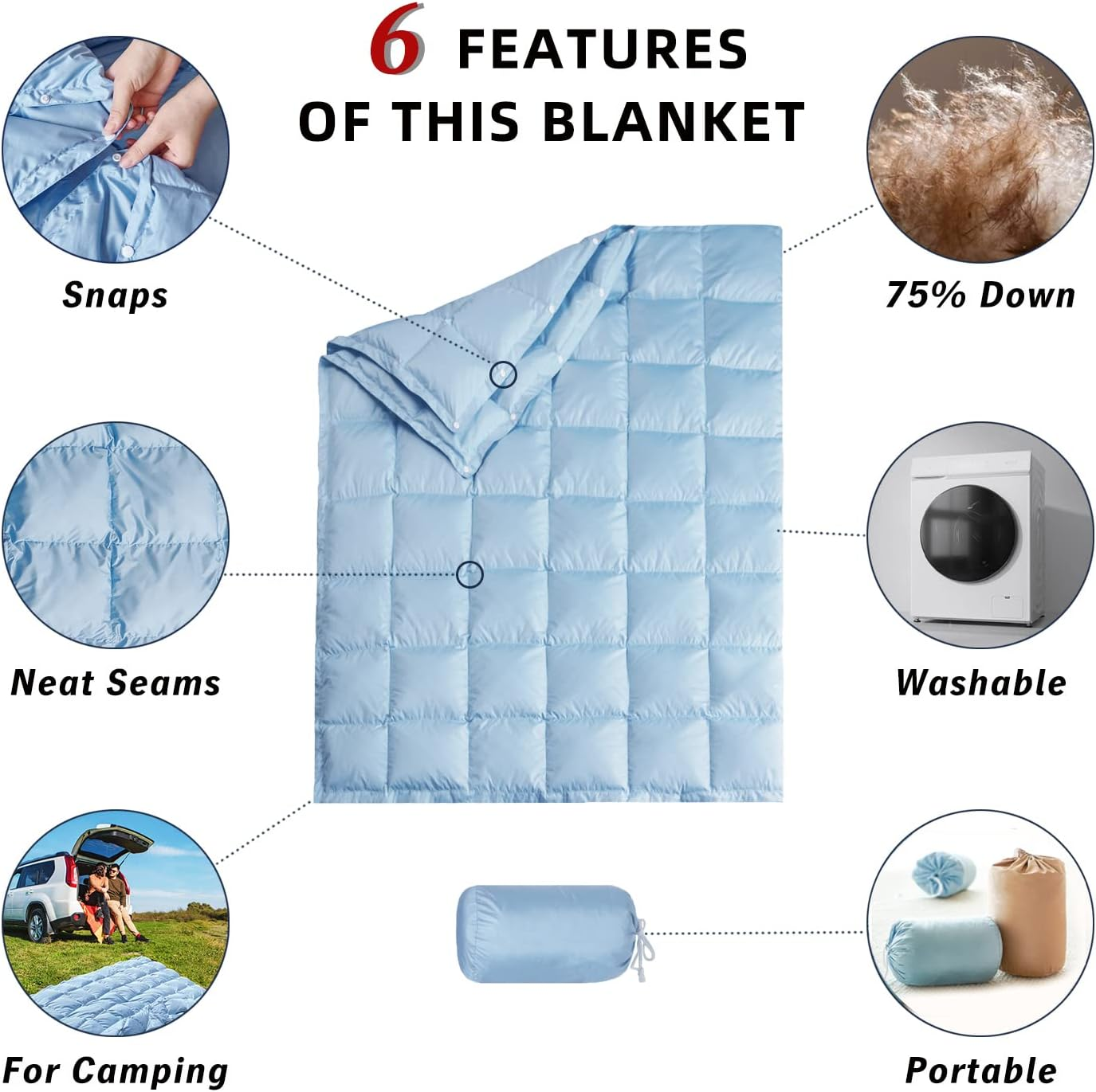 down Camping Blanket,Puffy down Blanket Packable Lightweight down Throw