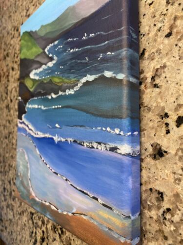 Original Acrylic Painting On Canvas 8x10 Home Wall Decor Art Landscape Seashore - Picture 2 of 5
