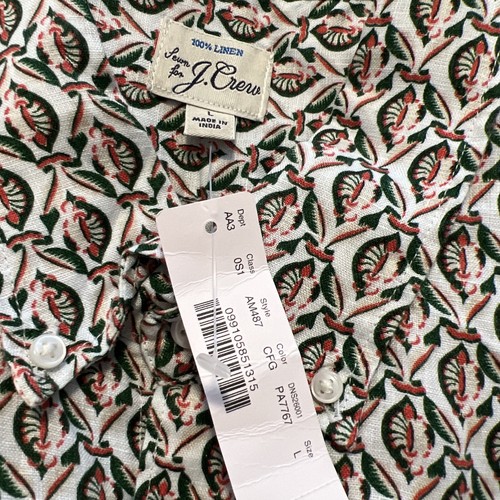 Nueva $78 J Crew Hombres Grande Verde Naranja Lino Camisa Abotonada Calce Ajustado B7 - Imagen 8 de 8