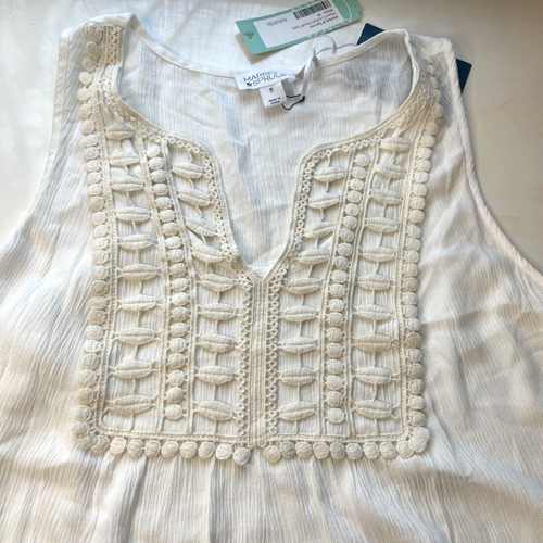Market & Spruce Nova Crochet Detail Tunic White Size Medium Sleeveless BOHO - Picture 2 of 6