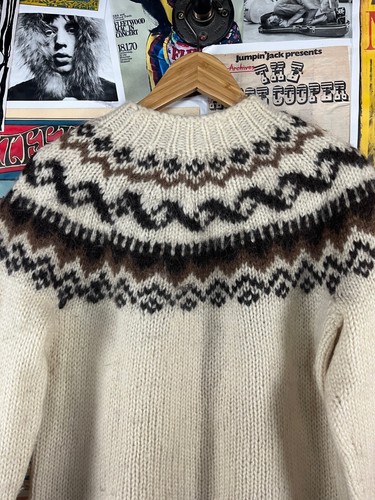 Vtg 70s Icelandic Wool Cream Black Hilda Ltd Argyle Pullover Knit Sweater - Picture 10 of 11
