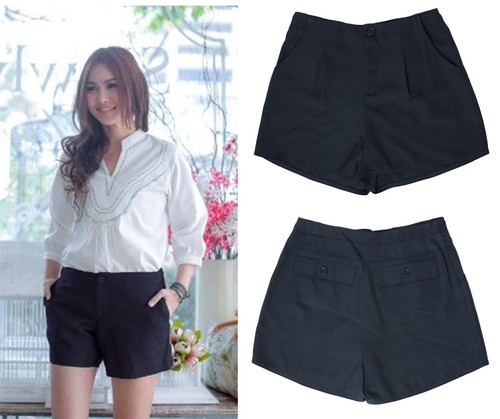 4 Taschen grau sitzende Shorts heiße Hose Smart Office Freizeit Teenager Damen - Bild 3 von 5