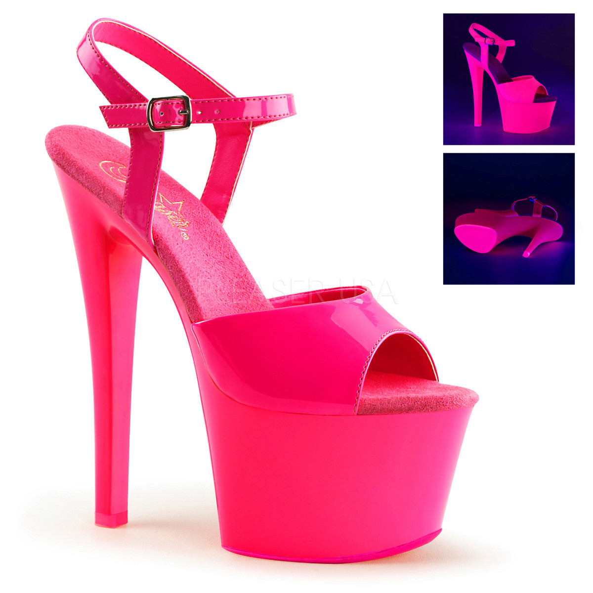 Pleaser SKY-309UV Womens Hot Pink Platform Ankle Strap Sandals Stripper Heels Pleaser SKY-309UV Womens Hot Pink Platform Ankle Strap Sandals Stripper Heels