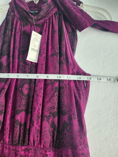 White House Black Market Python Snake Chiffon Dress Plum Purple Black Size 0 - Picture 9 of 13