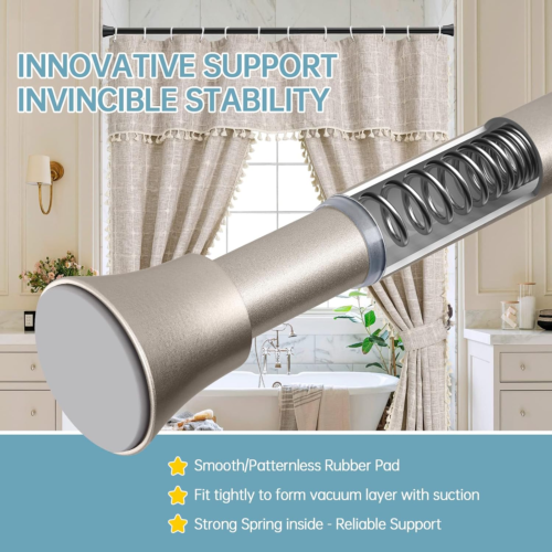Silver Shower Curtain Rod - Tension Curtain Rod Adjustable 32 to 78 Inch Spring - Picture 5 of 8