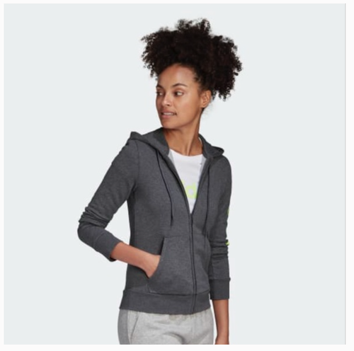 New Women's Adidas Essentials Full Zip Hoodie Gray Lime Green XS  - Picture 4 of 8