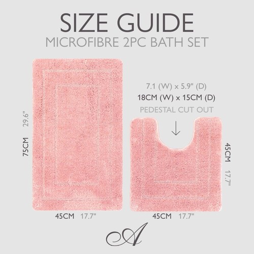 Two Piece Bath Mat & Toilet Pedestal Mat Set Non-Slip Super Soft Microfibre - Picture 18 of 54