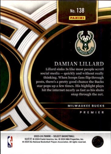2023-24 Panini Select Premier Level Blue Prizm Damian Lillard #138 - Bild 2 von 2