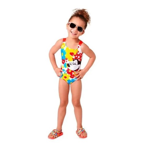 Disney Store Minnie Mouse Floral One Piece   Swimsuit for Girls  UPF 50+ NWT     - Picture 3 of 4