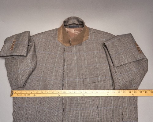 Chaps Lambswool Blazer Men 46L Brown Tweed Sport Coat Windowpane Wool Jacket - Picture 11 of 13
