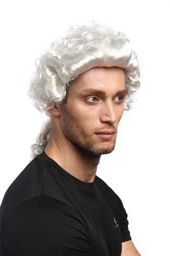 Wig Men's Carnival Baroque Renaissance White Pigtails Aristocrat Nobleman Lord - Picture 3 of 4