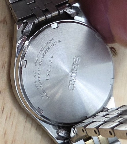 Men's Seiko V158-0AA0 Solar Gold Silver Two Tone Day Date Wrist Watch Gray Round - Picture 9 of 11