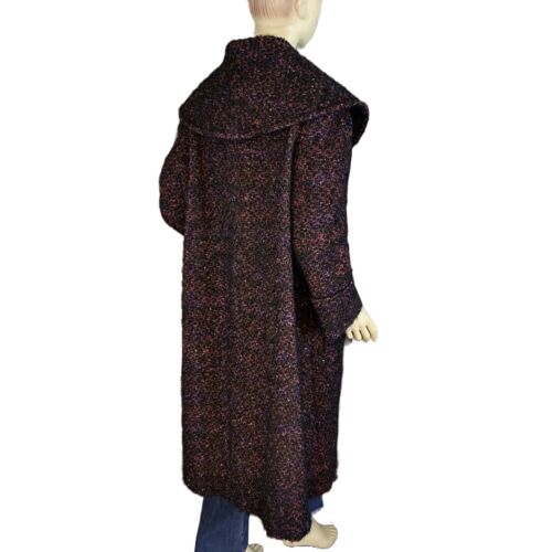 VINTAGE CIRCA 1960'S BLACK & PURPLE WOMEN'S OSCAR CAHN FABRIC WOOL COAT SZ 1X - Picture 3 of 12