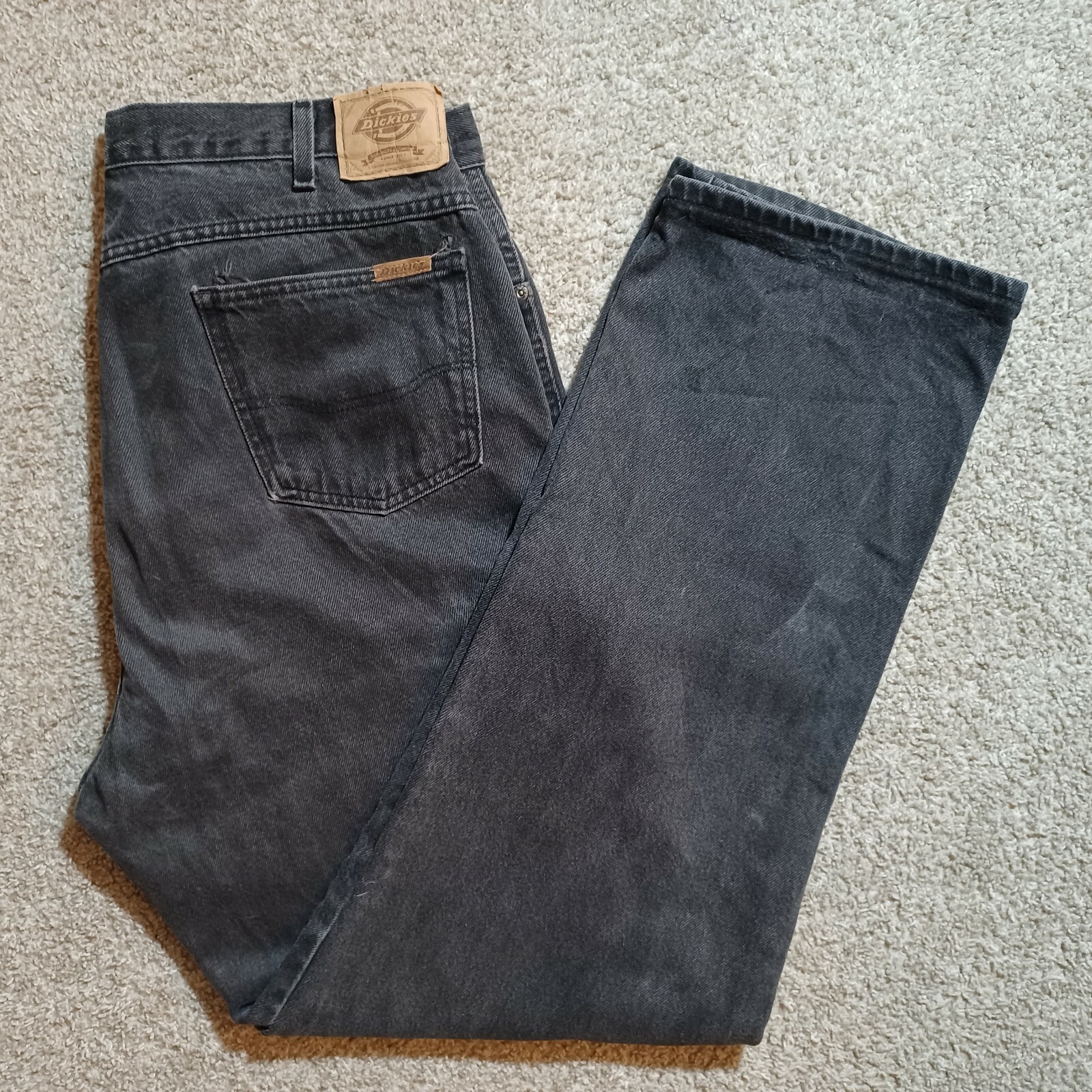 DICKIES - Double Knee Faded Black Carpenter Work Skate Jeans, Mens 39x33 NO TAG クリアランス最安値 sugarhill Loose denim knee double thread デニム/ジーンズ